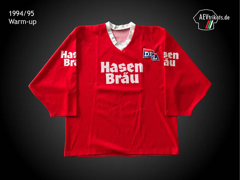 AEV-Trikot alt warm-up 1994 Hasen Bräu, Augsburg Panther, Trikot rot